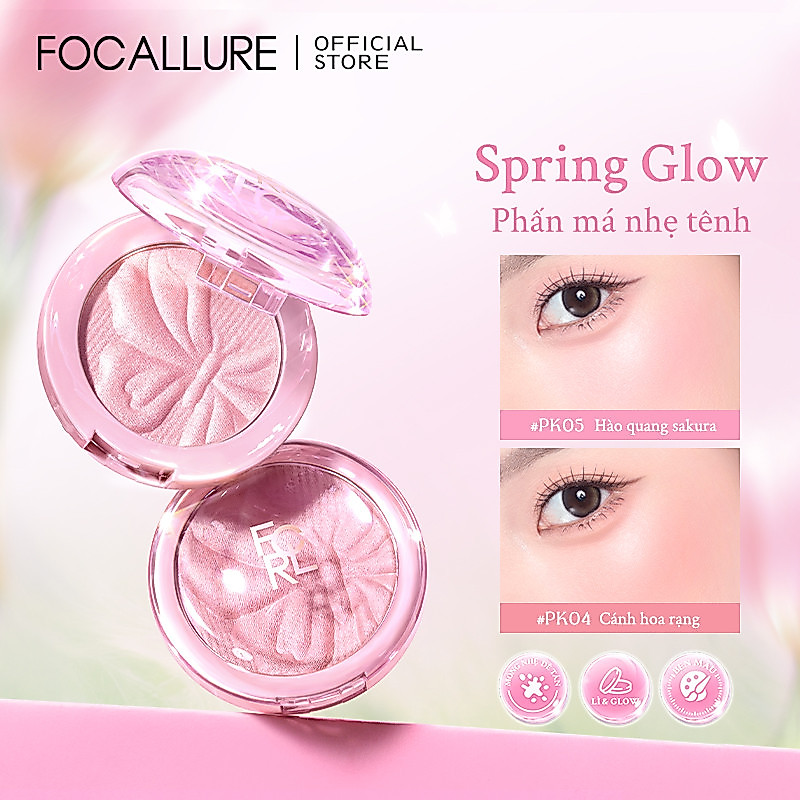 Focallure Spring Glow Airy Wear Blush Baking Powder Liền mạch và tươi tắn Nhìn dài cả ngày