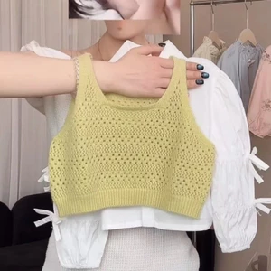 ✿ Bé Gái Hàn Quốc Pointelle Đan Cami Top Cổ Chữ U Dây Đeo Rộng Không Tay Trẻ Em Xuân Thu Lớp Áo Vest