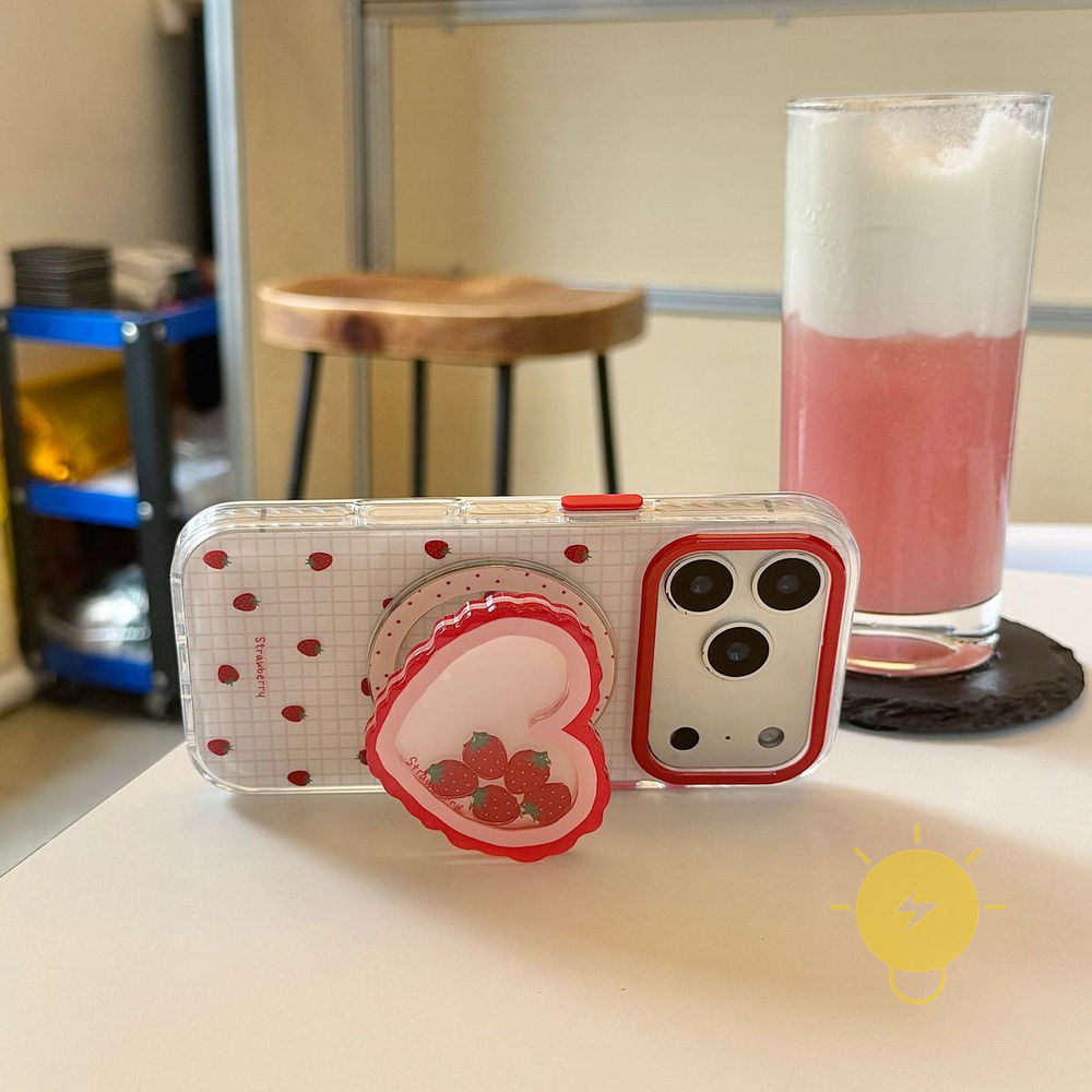 Phone Case For iPhone 17 Pro Max 16 15 14 13 TPU Magnetic Grid Strawberry Aesthetic Korean Cute