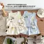 Phong cách Hàn Quốc mùa hè (90-150) Phim hoạt hình Puppy Graffiti Linen thoáng khí Nhẹ phù hợp với mọi trận đấu Loungewear Bộ đồ hai mảnh