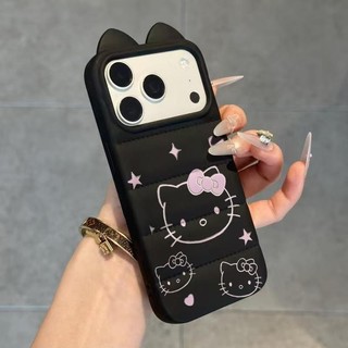 Ốp lưng tai mèo áo lông vũ Hello Kitty nét kim tuyến hồng, phong cách ins thích iPhone 16/17/15/14/13/12/11/X/XS Max