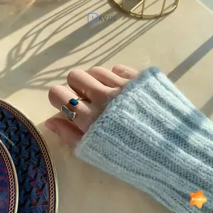 Đá Opal Thời Trang Vintage Cưới Mở Có Thể Điều Chỉnh Tem Nhẫn Bạc Cho Nữ Trang Sức Mới