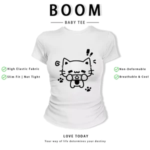 BOOM Áo Baby Tee Nữ Cotton Ôm Body-Áo Thun Ngắn Tay Y2K In Hình PhongCách Mùa Hè, Cổ Tròn Hàng Đầucách hàn quốc phong604
