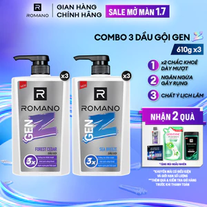 Combo 3 Dầu gội nam Romano Gen Z Hương Sea Breeze/ Forest Cedar 610g/ chai - 2 mùi hương có sẵn