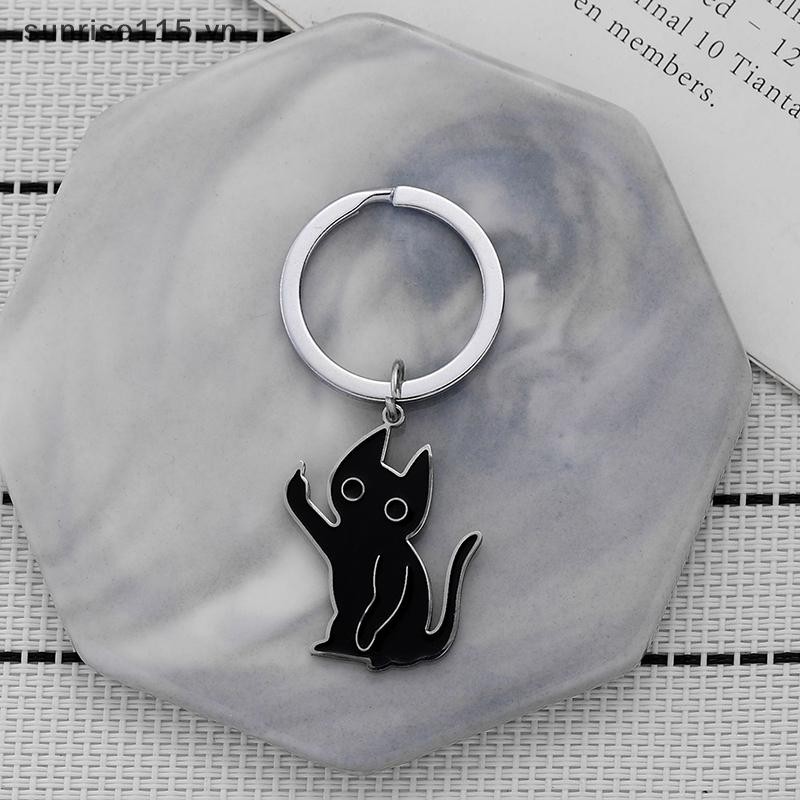 SSVN Convincible Móc Khóa Hoạt Hình Ngộ nghĩnh Thép Không Gỉ Móc Khóa Với Ngón Tay Giữa Lớn Lên Mặt Dây Chuyền Màu Đen Móc Chìa Khóa Ô Tô Quà Tặng Trang Sức.