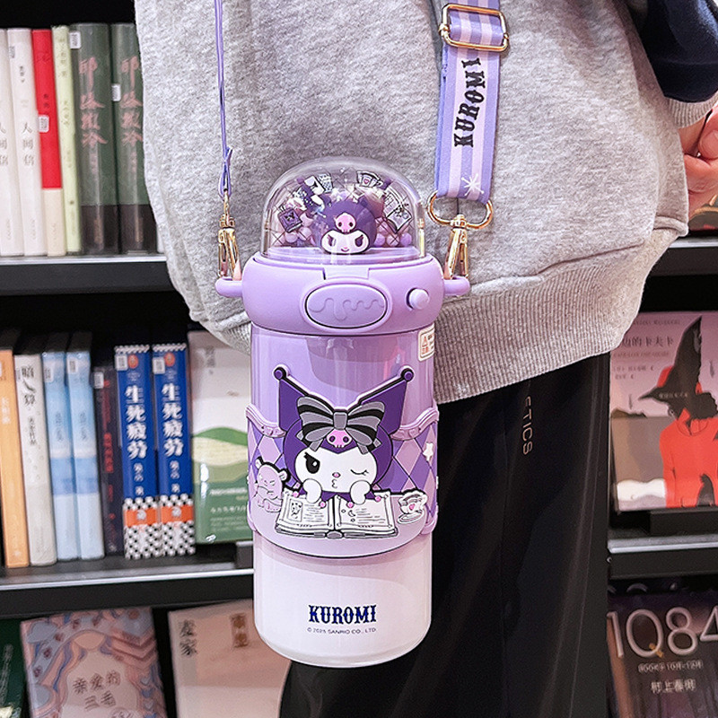 Bình Giữ Nhiệt Sanrio 580ml Dễ Thương Hello Kitty Kuromi Cinnamoroll Giai Điệu Hoạt Hình Dung Tích Lớn Ống Hút Bình Inox