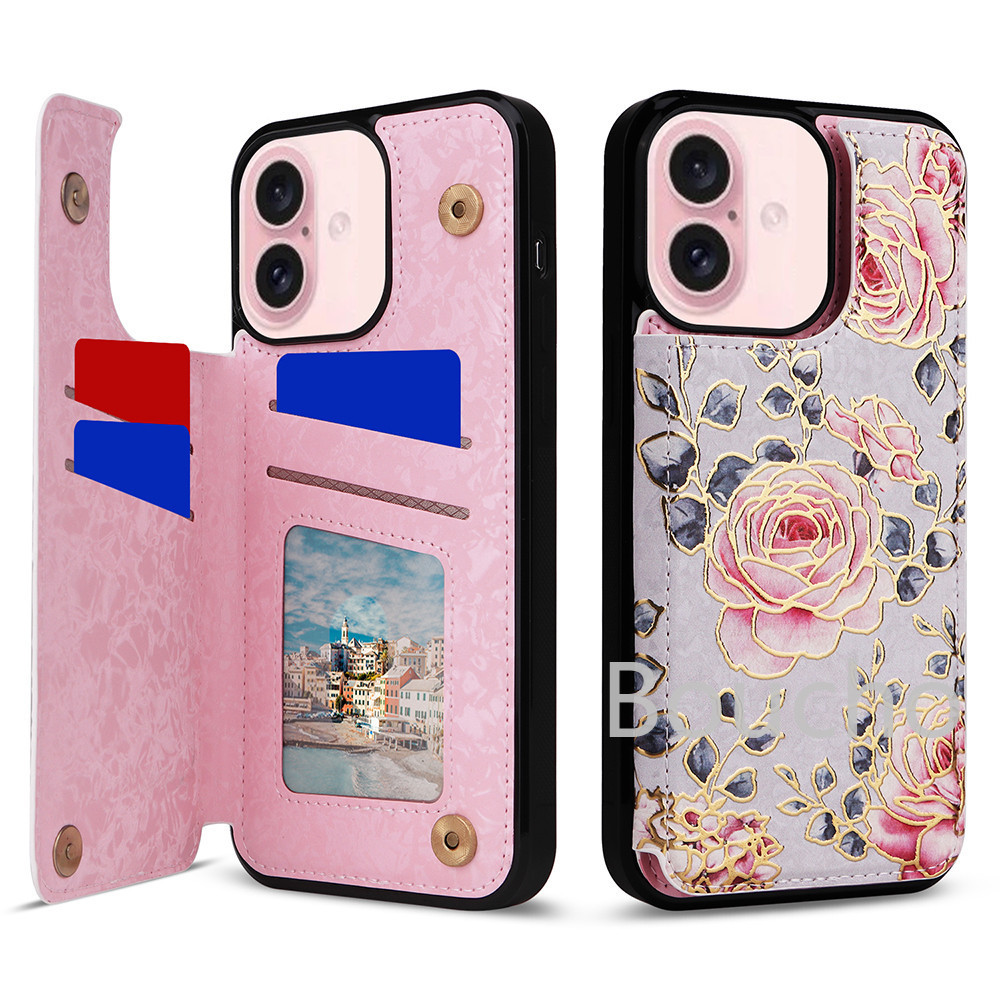 Dành Cho iPhone 11 15 16 16E Pro X 10 XS Max 8 7 Plus SE SE3 SE2 SE 2022 2020 Chân Đế Đựng Thẻ Khóa Từ Đôi Và Vỏ Điện Thoại Da Chống Sốc Bền Đẹp