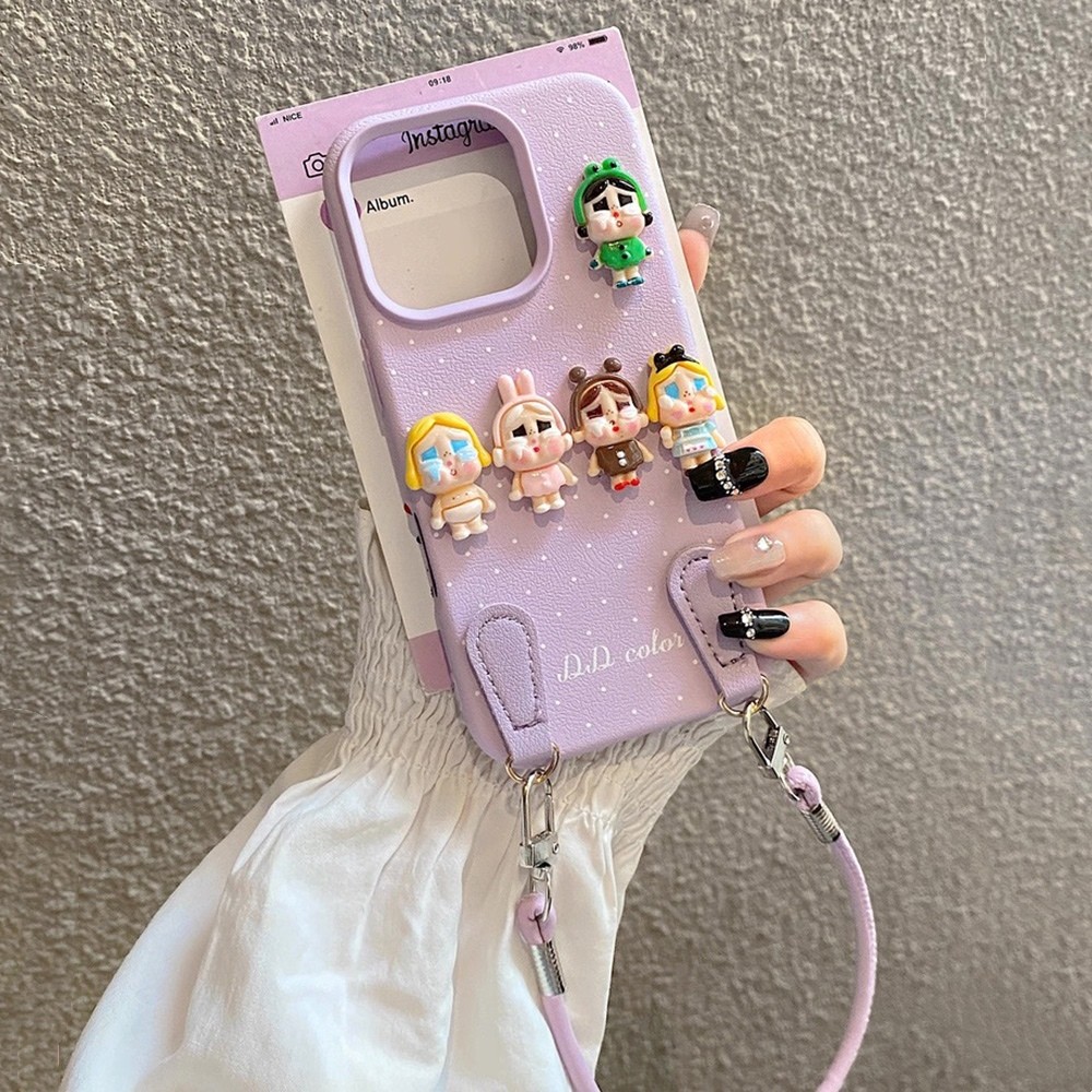 3D Khóc Bé Gái Dây Da Ốp Lưng Điện Thoại iPhone 17ProMax 16Plus 15 14 13 12 11 Vỏ Bảo Vệ Chống Sốc