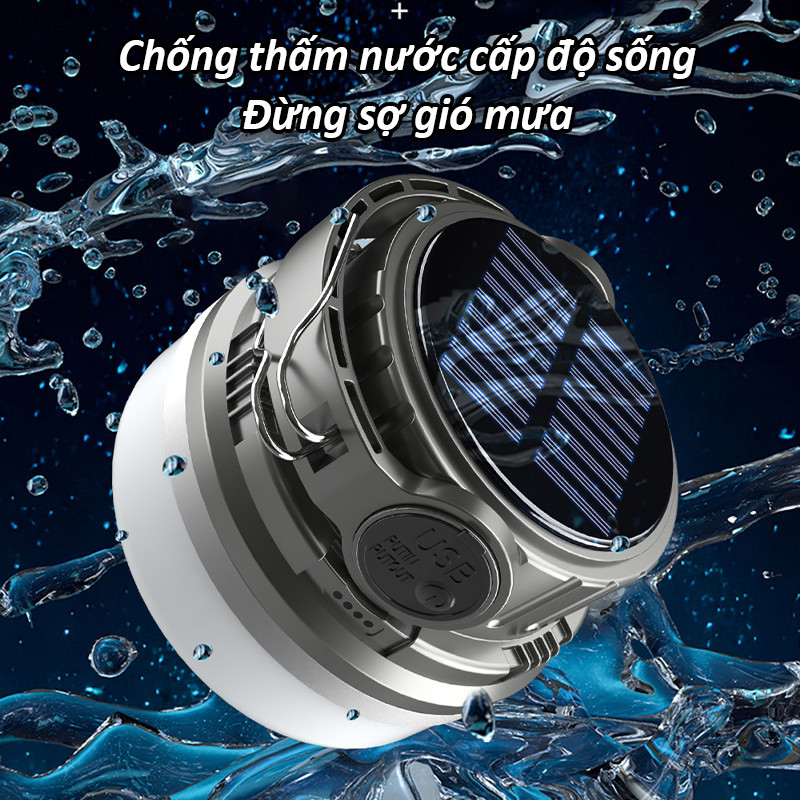 Đèn Cắm Trại Đèn, Đèn pin siêu sáng，Bóng đèn tích điện Cổng Sạc type-c + Sạc NLMặt Trời Chống Thấm Nước