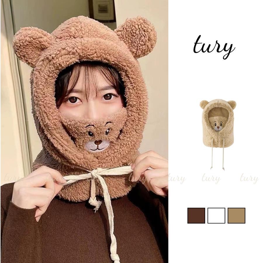 Nón Len Khẩu Trang Unisex Nam  Nữ - Tury - Mũ Len trùm đầu lông cừu tai gấu dễ thương - NL041