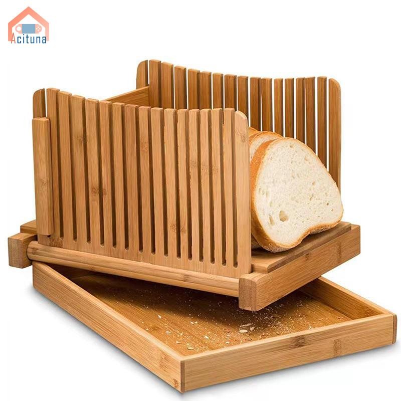 Máy thái bánh mì Trang trí bằng gỗ Có thể gập lại Tiết kiệm không gian đa chức năng với phụ kiện khay vụn để cắt lát nướng bánh nhà bếp