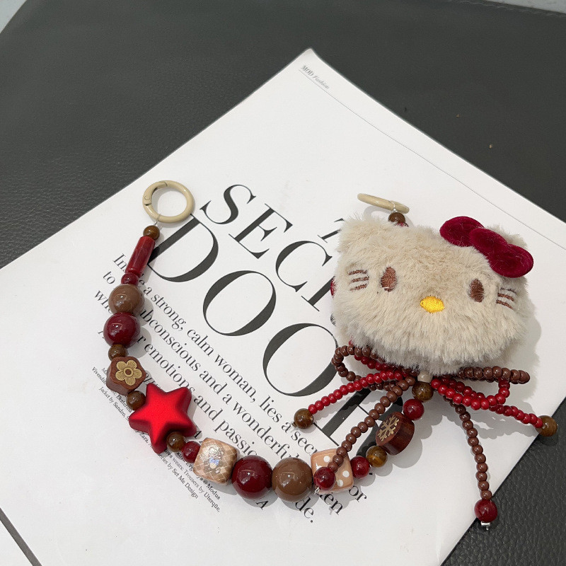 Sang Trọng KT Túi Mèo Mặt Dây Chuyền Tay Đính Hạt Điện Thoại Di Động Dây Màu Nâu Sang Trọng Dây Túi Trang Trí miu Phong Cách 9.9