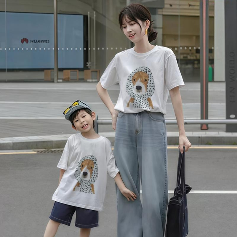 Bộ Gia Đình Mẹ Áo Trẻ Em cotton Tay Ngắn Cổ Tròn Áo Thun Thời Trang Mùa Hè DOG 2025