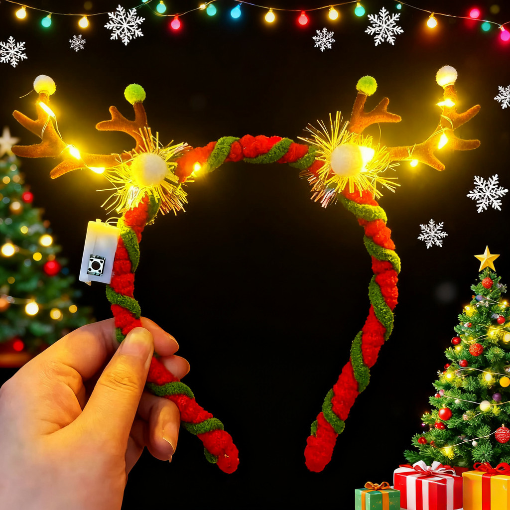 Đèn LED phát sáng cho băng đô và cây Noel, phụ kiện Giáng Sinh với bông tuyết