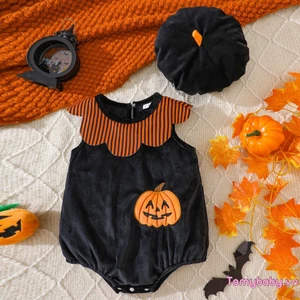Bộ trang phục Halloween cho bé gái Bí ngô / Nhện / Dơi thêu hoa sọc + Mũ