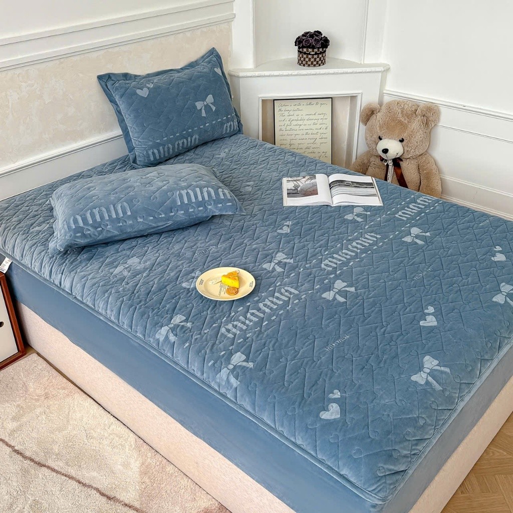 Bộ ga gối nỉ nhung lì MemMinBedding Luxury ga bọc chun trần thiết kế tinh tế, ấm áp, mềm mại - GG171