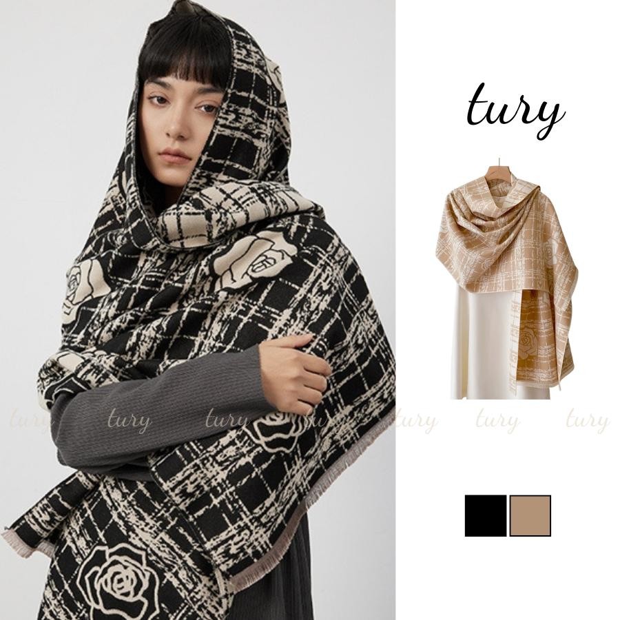 Khăn Quàng Cổ Len Unisex Nam Nữ - Tury - Khăn Len Choàng Cổ Họa Tiết Hoa - LN084