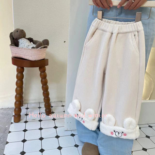 Thu Đông Phong Cách Mới Bé Gái Hoạt Hình Dễ Thương Thỏ Lông Cừu-Fleece Quần Thẳng Bé Gái Tất Cả Trận Đấu Quần