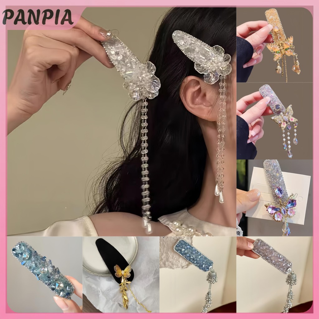 PNPIA- Kẹp Tóc Pha Lê Sang Trọng Thời Trang Vintage Trái Tim Hồng Kim Cương Giả Kẹp Tóc Bạc