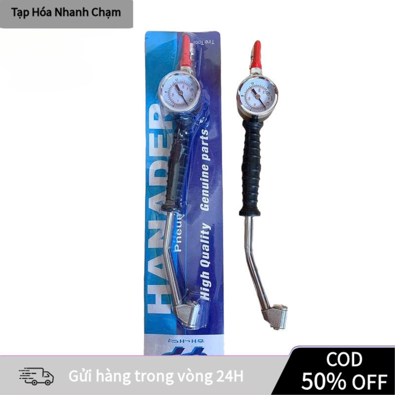 【COD】Ống Bơm Lốp Cong 2 Đầu – Tích Hợp Đồng Hồ Đo Áp Suất Lốp Chuẩn Xác