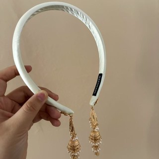 Kẹp tóc phong cách dân tộc retro màu be với satin nhấp nháy zirconia và ngọc trai - JCQO