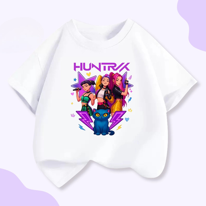 Kpop Demon Hunters Lumi Mila Zoe Hoạt Hình In Hình Trẻ Em Tay Ngắn Cổ Tròn Mùa Hè Áo Sơ Mi Thường Ngày