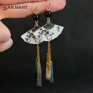 Bigdealssuper Trung Quốc Mực Quạt Mặt Dây Chuyền Bông Tai Nữ Thời Trang Sáng Tạo Dài sel Quốc Gia Bông Tai Trang Sức Quà Tặng Siêu