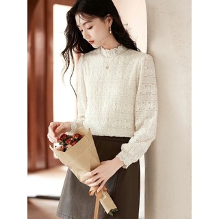 Hàn Quốc Dongdaemun Thu Đông Nhẹ Nhàng Ngọt Ngào Lót Jacquard Thiết Kế Ren Phù Hợp Với Đáy Top