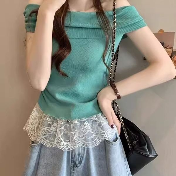 Áo thun ren kiểu Pháp dáng ôm vừa vặn, đặc trưng mùa hè, áo thun ngắn tay chất lượng cao dành cho nữ