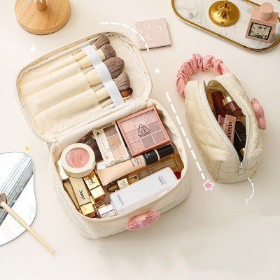 Túi Đựng Đồ Trang Điểm Makeup Cute Hoa Tulip, Túi Vải Đựng Mỹ Phẩm Có Quai Cầm Xách Tay
