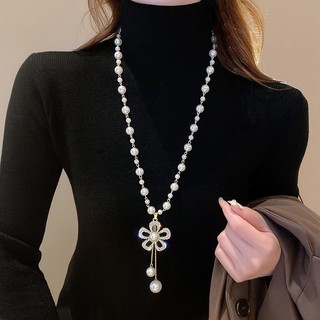 Vòng cổ ngọc trai phù hợp với áo len và dây xích, style Trung Hoa đơn giản,ideal cho mùa thu đông