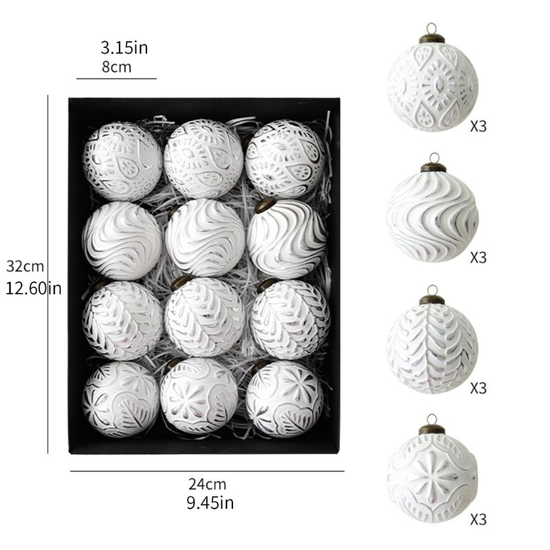 VIC 12 Chiếc Giáng Sinh Baubles Trang Trí 8cm Cho Đám Cưới Mùa Đông Ngày Lễ Trang Trí Tiệc Cây Giáng Sinh Treo Trang Trí