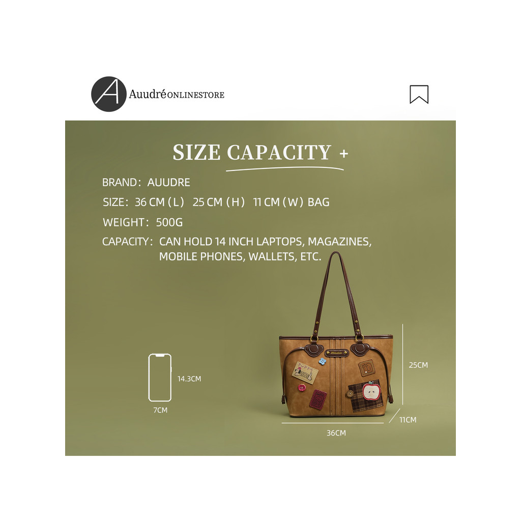 Auudre Retro Dung Tích Lớn Đi Làm Túi Tote Nữ Đeo Vai | BigBuy360 - bigbuy360.vn