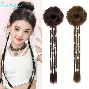 Bộ tóc FUZOU Messy Bun, Tổng hợp dài Y2K Scrunchie Đuôi ngựa, Mũ nón giả mềm mại hợp thời trang bện xoắn đuôi ngựa mở rộng cho bé gái Phụ nữ