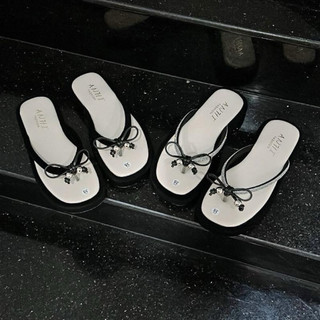 Dép quai kẹp Nữ IGU STORE  bằng Nhung kèm nơ nhỏ xinh xắn đế thấp nhẹ chân trẻ trung dễ phối đồ