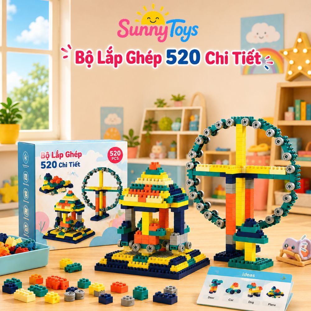 Bộ Xếp Hình 520 Chi Tiết To SunnyToys  - Bé Lắp Nhà, Xe Và Mô Hình Sáng Tạo