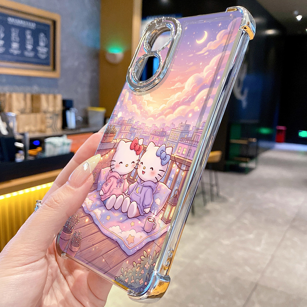 Tương thích với OPPO A40 A3X A2 A5 Pro A60 A18 A38 A57 4G A58 5G Kuromi Hello Kitty Vỏ mạ trong suốt Vỏ chống rơi
