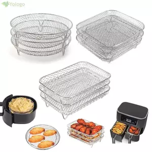 Giá nướng YOLOGO, Giá chiên không khí bằng thép không gỉ có thể xếp chồng lên nhau, Giỏ nướng chống dính Tiện ích nhà bếp
