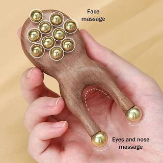 KUZHEN Mũi Gỗ Guasha Dụng Cụ Massage Hạt Đồng Cầm Tay Lược Chống Tĩnh Điện Cho Mặt Mũi Thư Giãn Mắt Điểm Kinh Tuyến Acupoint Quà Tặng Sinh Nhật HOT