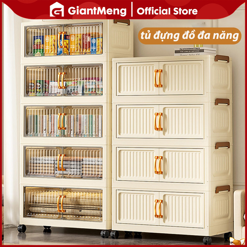 GiantMeng - Tủ Đựng Đồ Nhựa Gấp Gọn quần áo 2-6 tầng PP Trong Suốt Cao Cấp Gấp Gọn Cửa Nam Châm Chống Bụi