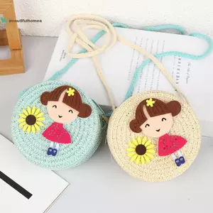 BeautifulHomeA Trẻ Em Hoa Cô Gái Ống Hút Túi Đeo Ngang Handmade Dệt Túi Túi Rơm Túi Đeo Vai Trẻ Em Mùa Hè Ví Đựng Tiền Xu VN