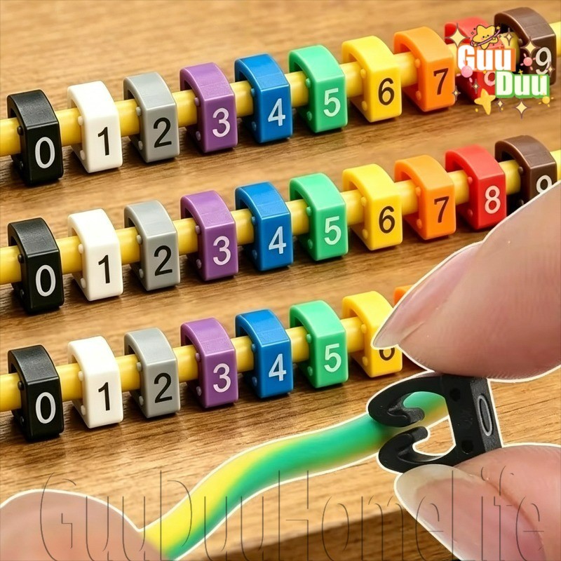 [GUUDUU] Bút đánh dấu cáp đầy màu sắc - Nhãn khóa kỹ thuật số - Kẹp thẻ số 0-9 - Tab nhận dạng cáp - Kẹp tách cách điện dây mạch / Giao hàng miễn phí