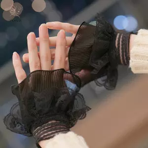 HNKMP Thu Đông Ren Tay Giả Nữ Ngọt Ngào Ren Lưới Chuông Tay Áo Cổ Tay Cho Đám Cưới Và Tiệc.