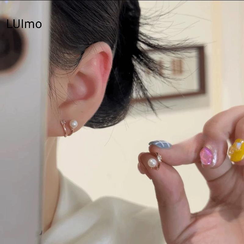 LUImo Dainty Nhỏ Zircon Giả Ngọc Trai Bông Tai Thiết Kế Hai Lớp Thời Trang Đa Năng Trang Sức Cho Nữ Du Lịch Hàng Ngày Mặc SBS