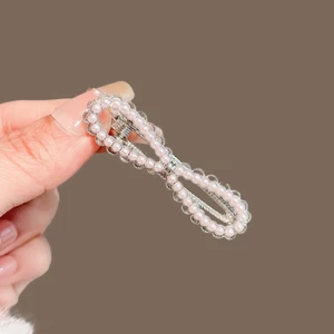 MAUROPOLI Hàn Quốc Ngọc Trai Trắng Nơ Tóc Nữ Phong Cách Mới Cao Cấp Bên Nổ Kẹp Tất Cả Trận Đấu Tóc Gãy Mỏ Vịt Kẹp
