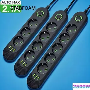 STABFOAM Dải nguồn STABFOAM, Sạc nhanh 2.1A 3 cổng USB Ổ cắm EU, Dây nối dài 2m bền bỉ 2500W Ổ cắm AC tiêu chuẩn Châu Âu Sạc thiết bị hàng ngày nhiều bất ngờ