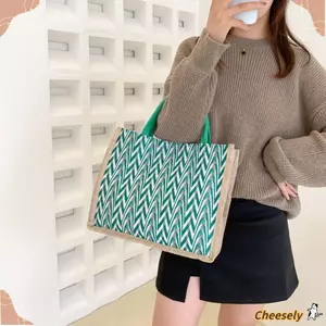 Túi đựng đồ ăn trưa CHEESELY Canvas Satchel Dung tích lớn Flax Nữ Tote