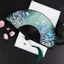 Di Động Nhỏ Lụa Quạt Gấp Quạt Thủ Công Thủ Công Cổ Phong Cách Trung Hoa Lụa Dày Xanh Gấp Quạt Cầm Tay Nữ