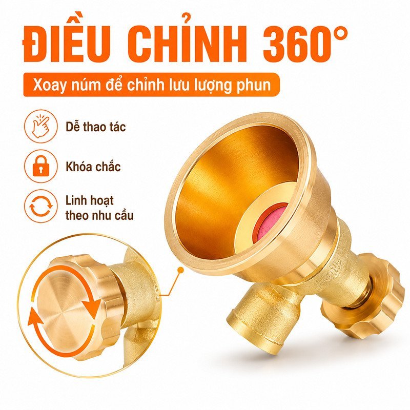 Đầu Phun Nước đồng Ren Trong 14mm Vòi Tưới Cây Tăng áp Xoay Chỉnh Tia Nước Rửa Xe Sân Vườn