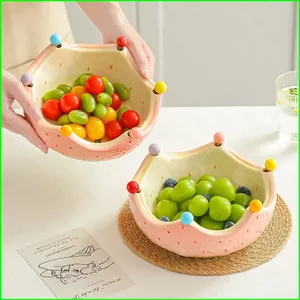 Bát trái cây dâu tây bằng gốm YB2 có nĩa Đĩa Salad dung tích lớn để trang trí phòng khách gia đình